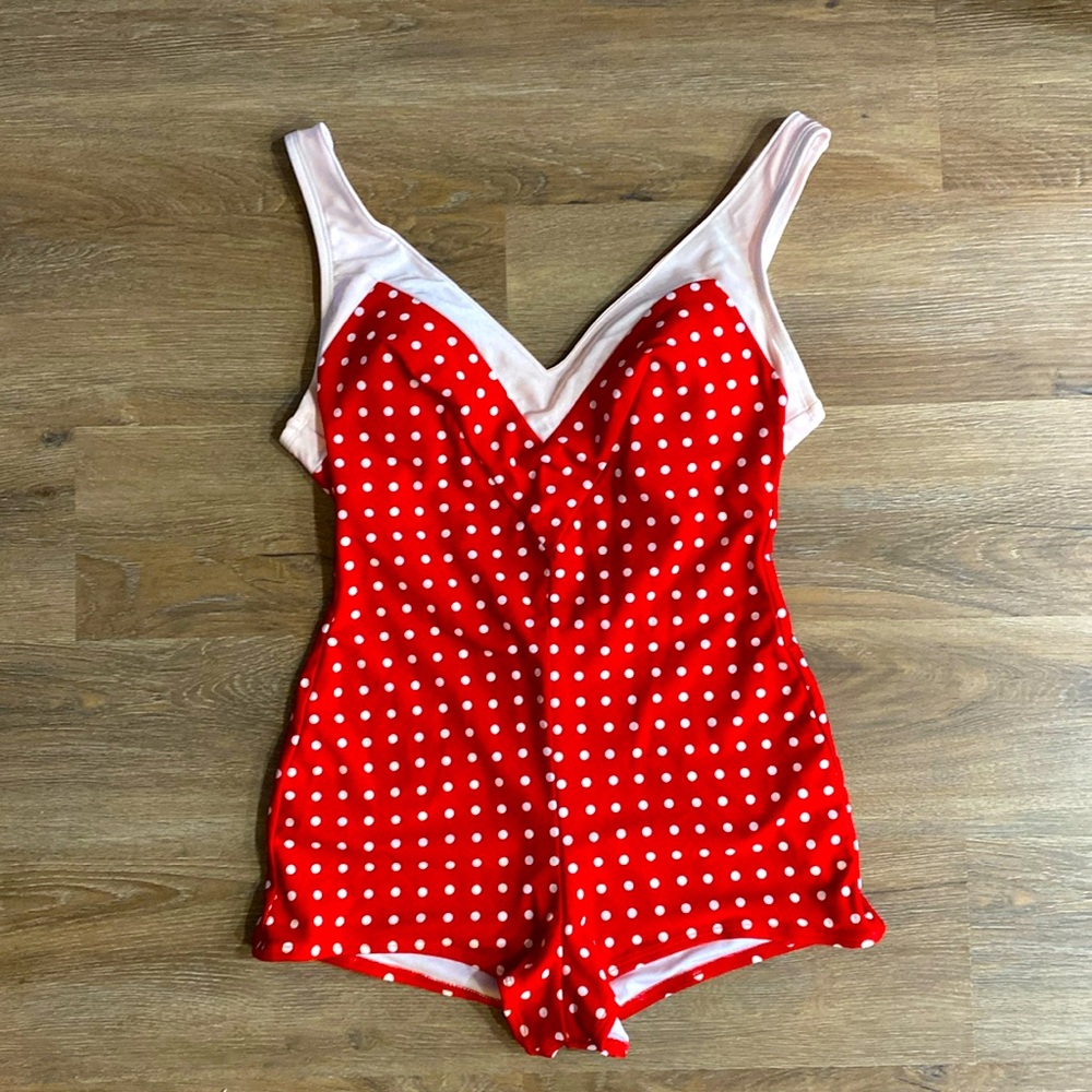 Fables by Barrie UK One Piece Retro Red & White Polka Dot Swimsuit Large VLV